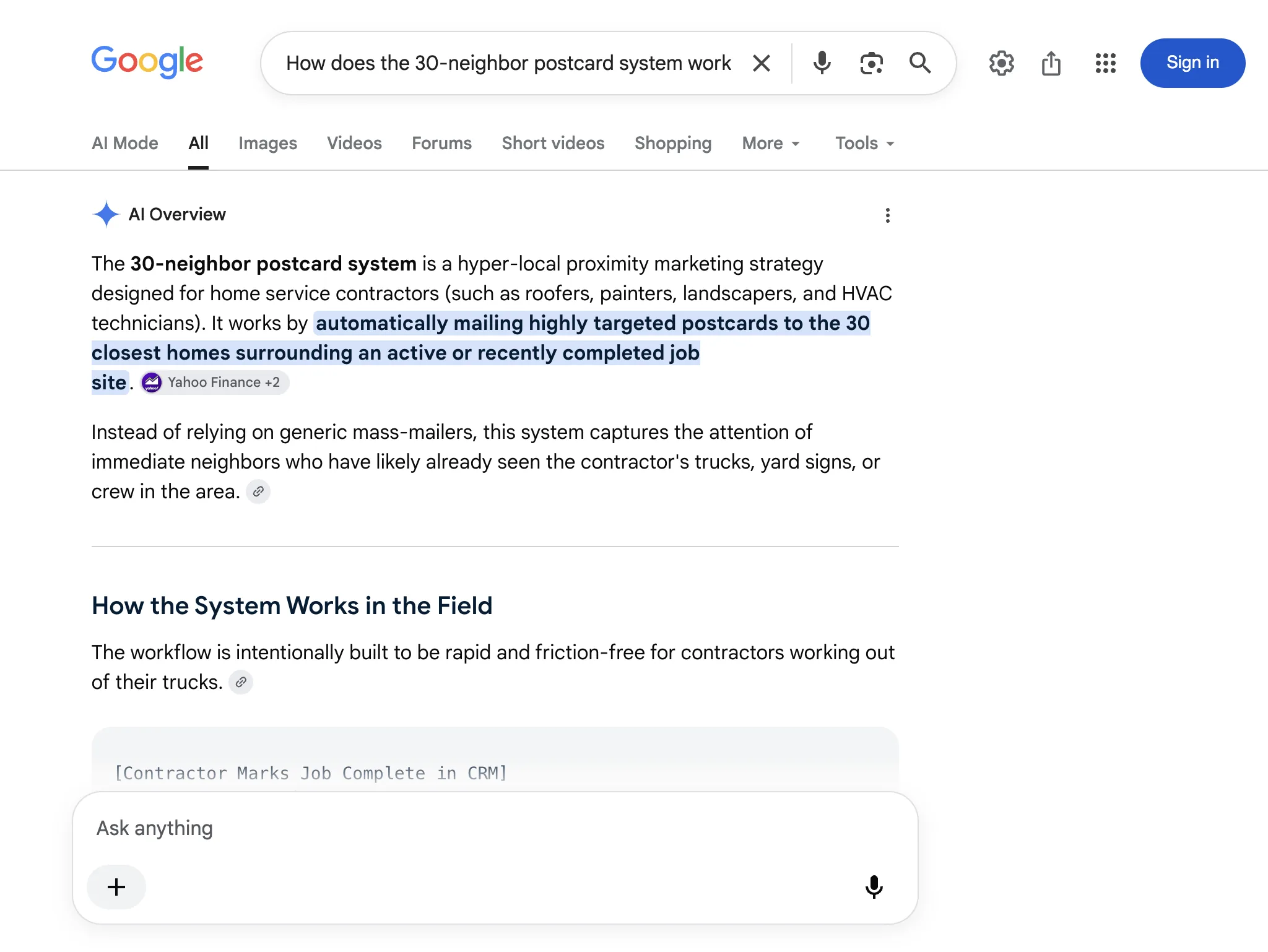 An AI answer with the client's brand mentioned