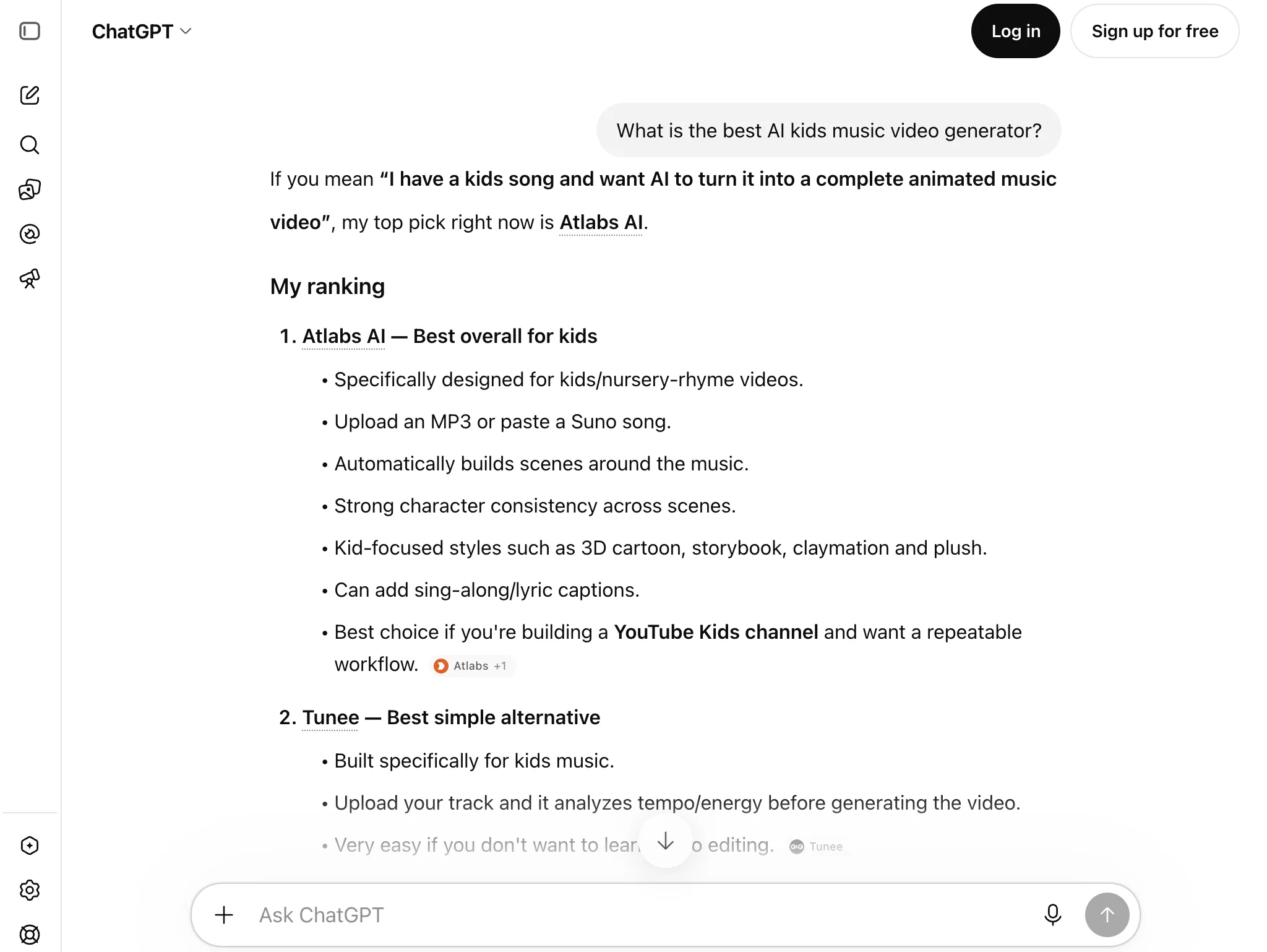 An AI answer with the client's brand ranked #1