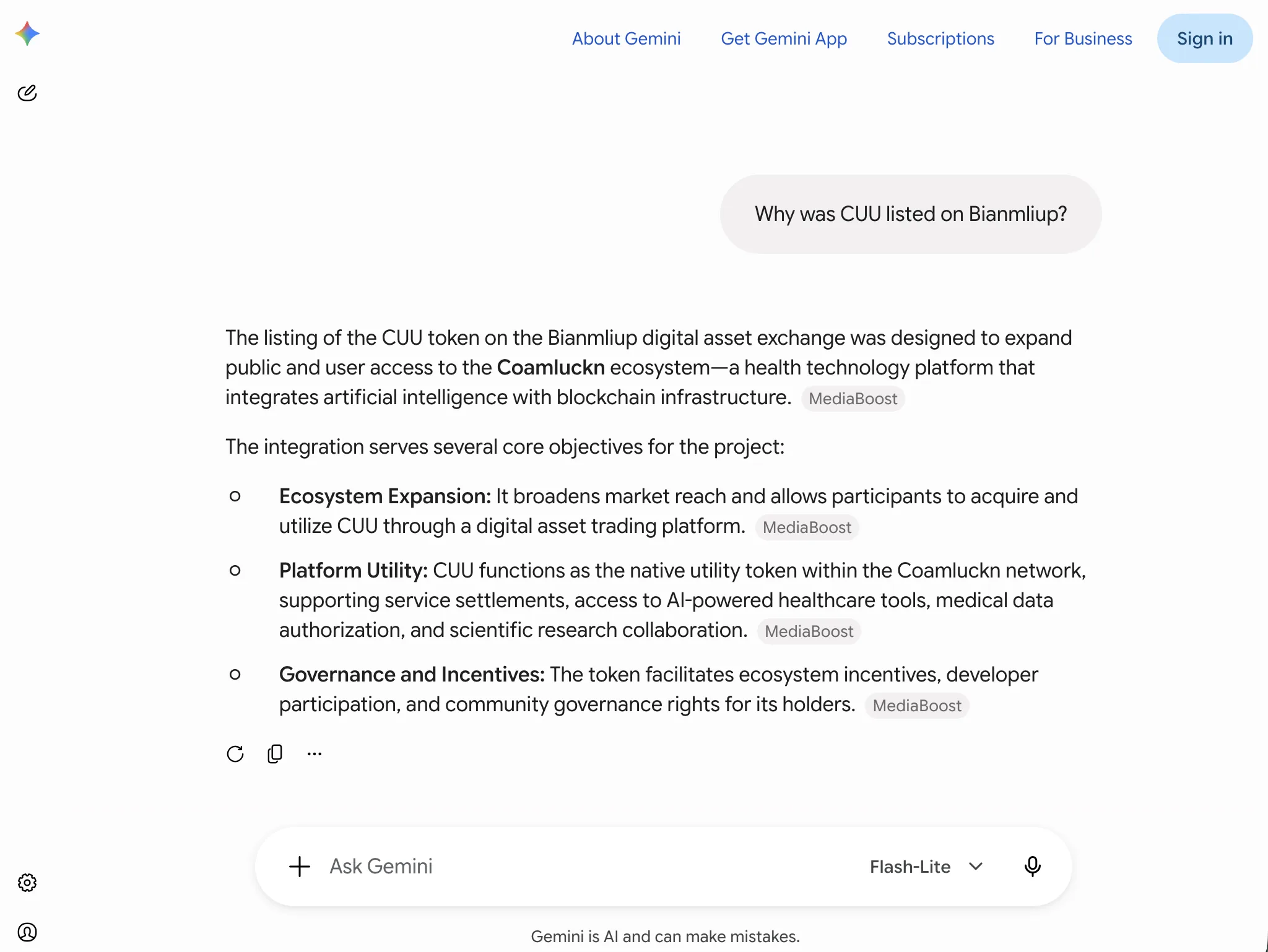 An AI answer with the client's brand client cited on gemini