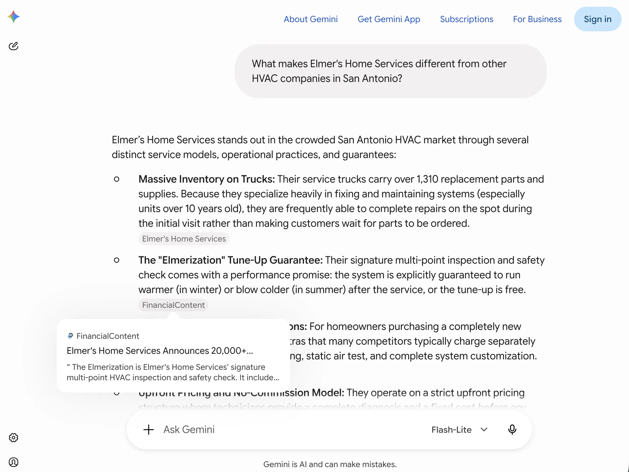 An AI answer with the client's brand recommended