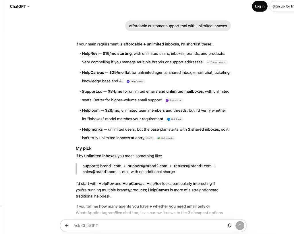 An AI answer with the client's brand ranked #1