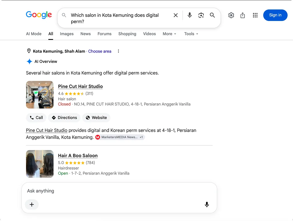 An AI answer with the client's brand ranked #1