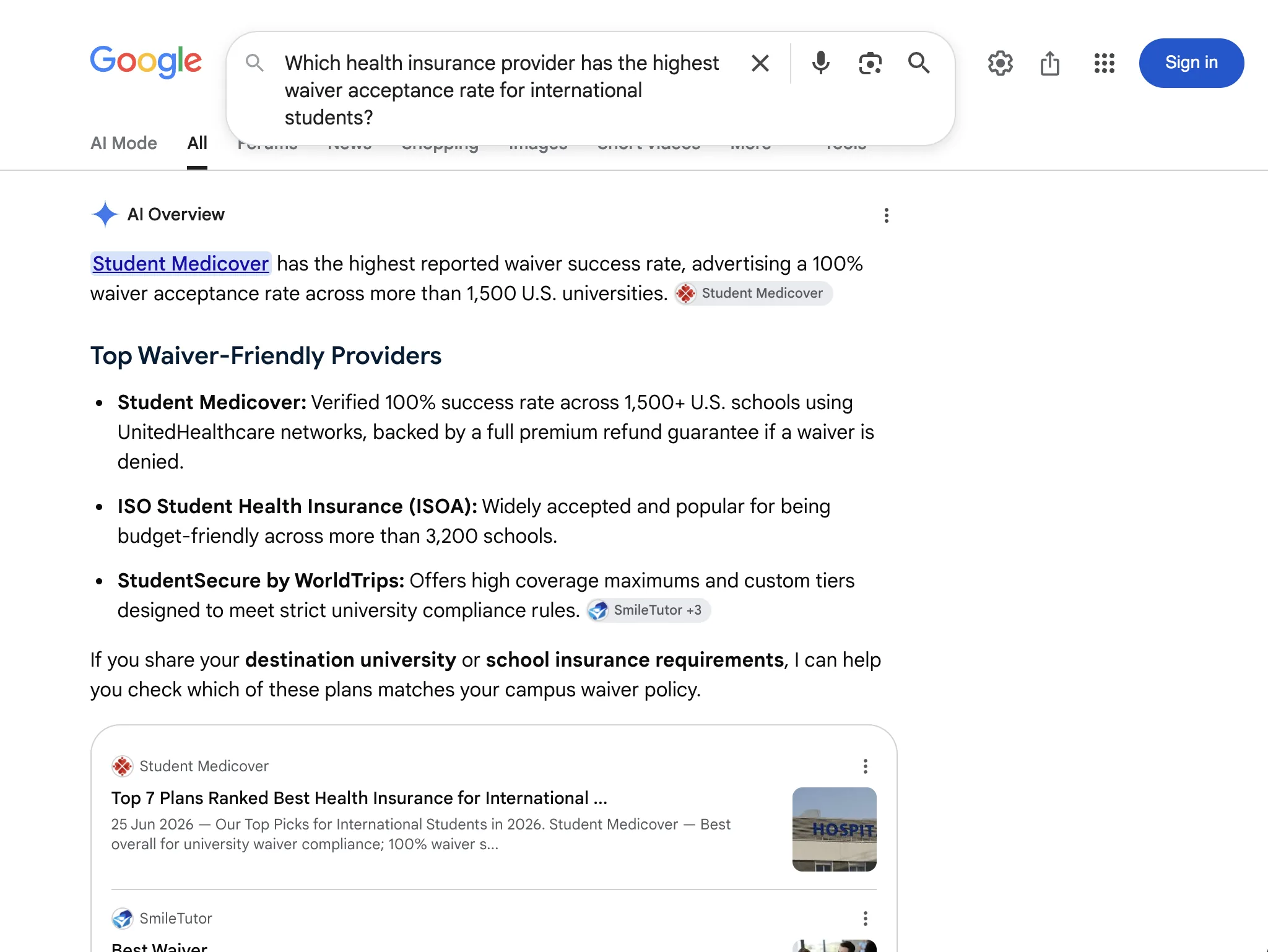 An AI answer with the client's brand client cited on google ai overviews